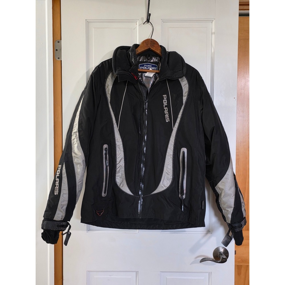 Pure Polaris Snowmobile Jacket Womens Large Black Silver Vintage 14PWA208L Y2K